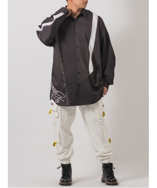 【RE730】ビッグシルエットシャツ / バイカラー モノトーンテープ（シャツ/ブラウス）｜RE730（アールイーセブンサーティー）