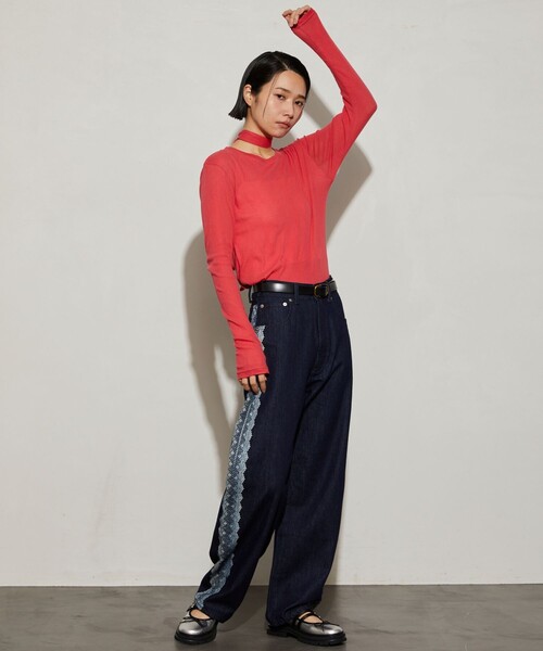 Firsthand（ファーストハンド）の「Firsthand/ファーストハンド ガーゼ天竺タイ付きTEE（Tシャツ/カットソー・レディース・ブルー/ブラック/レッド/ホワイト・ﾌﾘ-）」の5枚目の写真