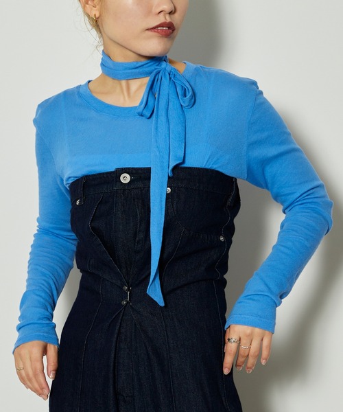 Firsthand（ファーストハンド）の「Firsthand/ファーストハンド ガーゼ天竺タイ付きTEE（Tシャツ/カットソー・レディース・ブルー/ブラック/レッド/ホワイト・ﾌﾘ-）」の4枚目の写真