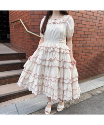 PINK HOUSE ピンクハウス　ブラック　フルーツ刺繍フリルワンピース PINK HOUSE（ピンクハウス）の「フルーツ刺繍フリルワンピース