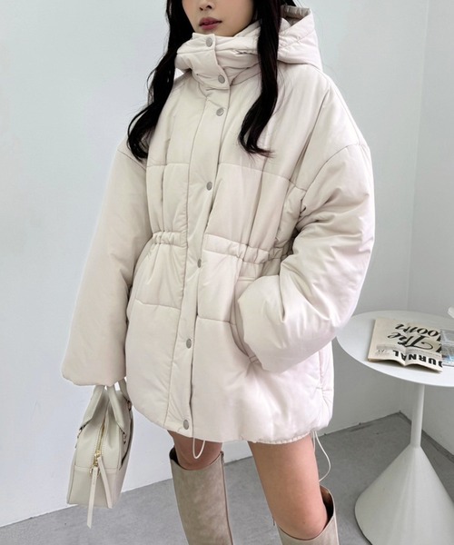 ナイスクラップ ベルト付きミドルフェイクダウンジャケット フード取り外し可能 マルチウェイミドルフェイクダウン