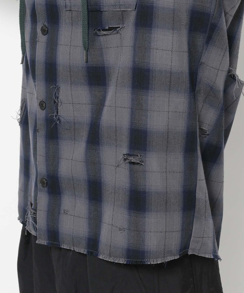 HARE(ハレ)の「ダメージチェックシャツパーカー(HARE)(パーカー・メンズ・ブラック/グレー/パープル/パープル系その他/ピンク・FREE)」の18枚目の写真