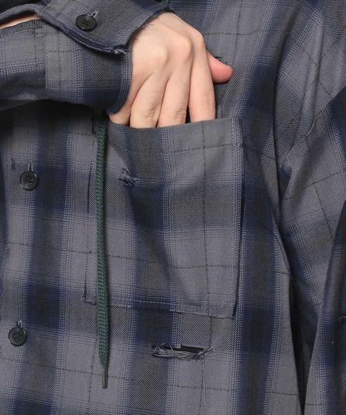 HARE(ハレ)の「ダメージチェックシャツパーカー(HARE)(パーカー・メンズ・ブラック/グレー/パープル/パープル系その他/ピンク・FREE)」の19枚目の写真