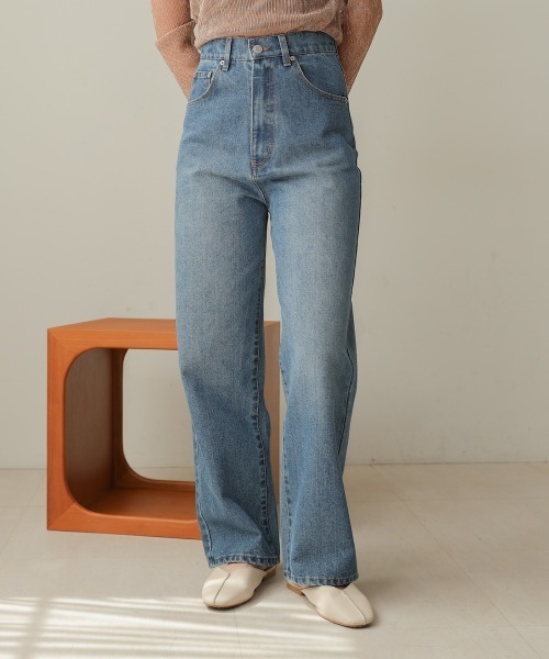 Bab(バブ)の「【S・Mサイズ展開】12ozハートポケットワイドストレートデニム(デニムパンツ・レディース・ブルー・S/M)」の2枚目の写真