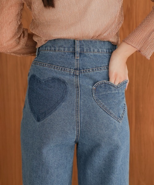 Bab(バブ)の「【S・Mサイズ展開】12ozハートポケットワイドストレートデニム(デニムパンツ・レディース・ブルー・S/M)」の12枚目の写真
