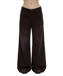 Moromoro2（モロモロ）の「ダメージ加工 ブラウン ルーズワイドデニムパンツ NZK0250【Moromoro2】【2024AW】（デニムパンツ）」