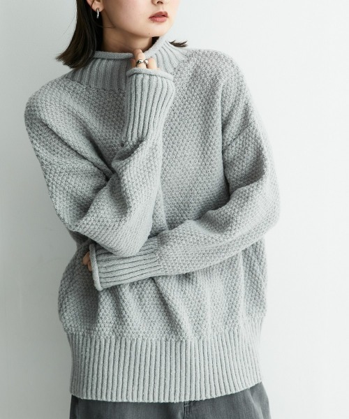 nissen(ニッセン)の「ハイネックラーベン編オーバーサイズニット(ニット/セーター・レディース・アイボリー/ブラック/ブルー/ピンク/ライトグレー・S~M/L~LL)」の22枚目の写真