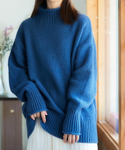 nissen(ニッセン)の「ハイネックラーベン編オーバーサイズニット(ニット/セーター・レディース・アイボリー/ブラック/ブルー/ピンク/ライトグレー・S~M/L~LL)」の11枚目の写真