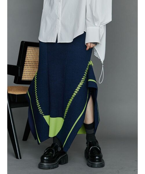 UN3D.（アンスリード）の「POINT STITCH KNIT SK / ポイントステッチニットスカート（スカート・レディース・グレー/ネイビー/ブラック・38/36）」の6枚目の写真