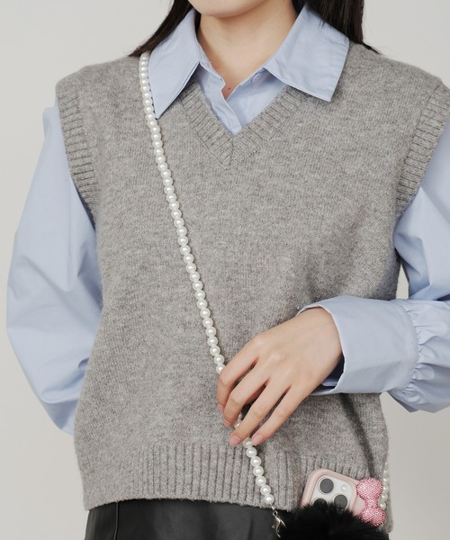 Cell phoneshoulder with fluffyfur/もこもこファー付き/パール スマホ