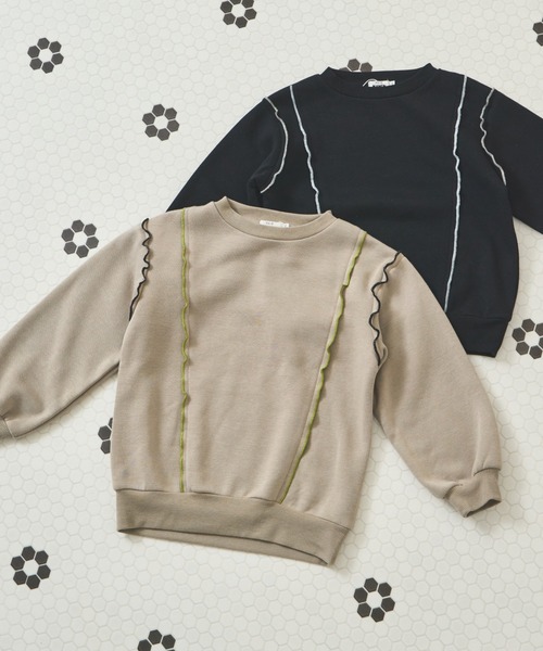 pairmanon(ペアマノン)の「裏起毛 配色メロー トレーナー(スウェット・キッズ・ブラック/ライトブルー/ベージュ/パープル/ピンク・90/120/150/100/110/130/140)」の2枚目の写真