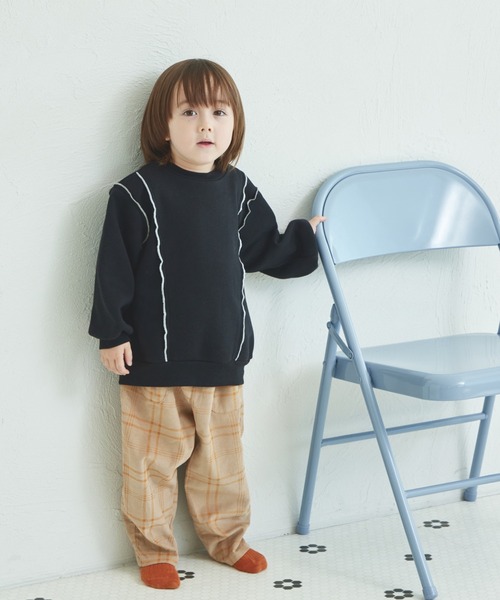 pairmanon(ペアマノン)の「裏起毛 配色メロー トレーナー(スウェット・キッズ・ブラック/ライトブルー/ベージュ/パープル/ピンク・90/120/150/100/110/130/140)」の7枚目の写真