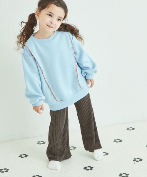 pairmanon(ペアマノン)の「裏起毛 配色メロー トレーナー(スウェット・キッズ・ブラック/ライトブルー/ベージュ/パープル/ピンク・90/120/150/100/110/130/140)」の11枚目の写真