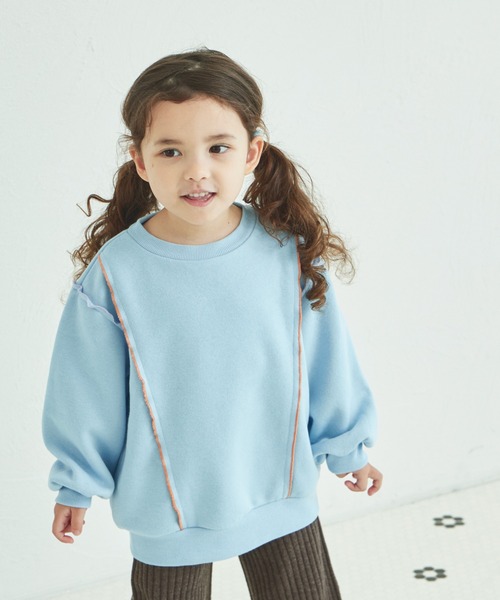 pairmanon(ペアマノン)の「裏起毛 配色メロー トレーナー(スウェット・キッズ・ブラック/ライトブルー/ベージュ/パープル/ピンク・90/120/150/100/110/130/140)」の18枚目の写真