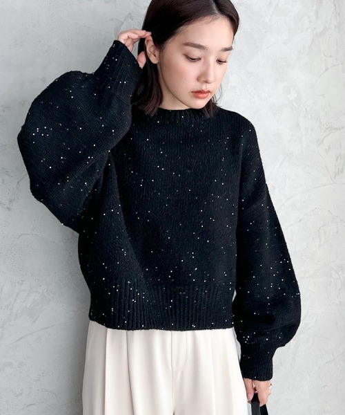 Doux archives（ドゥアルシーヴ）の「スパンコールショートニットプル