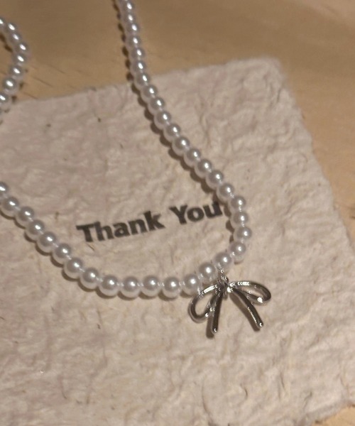 セール】フェイクパールリボンネックレス（ネックレス