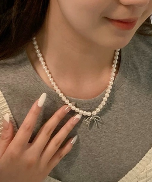 ☆今期新作☆フレイアイディー／パールリボン2wayネックレス【BLK】新品タグ付 パールリボン2wayネックレス(ネックレス)｜アクセサリー｜FRAY