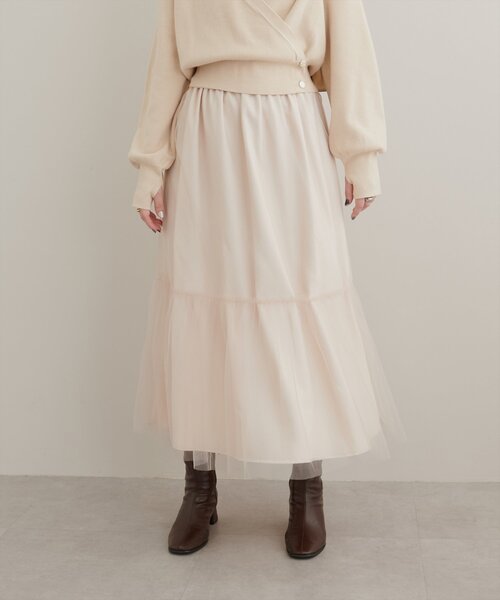 natural couture(ナチュラルクチュール)の「チュール×サテンリバーシブルスカート(スカート・レディース・モカ/オフホワイト/ブラック・FREE)」の13枚目の写真