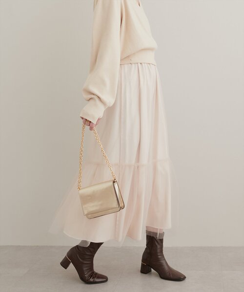 natural couture(ナチュラルクチュール)の「チュール×サテンリバーシブルスカート(スカート・レディース・モカ/オフホワイト/ブラック・FREE)」の14枚目の写真