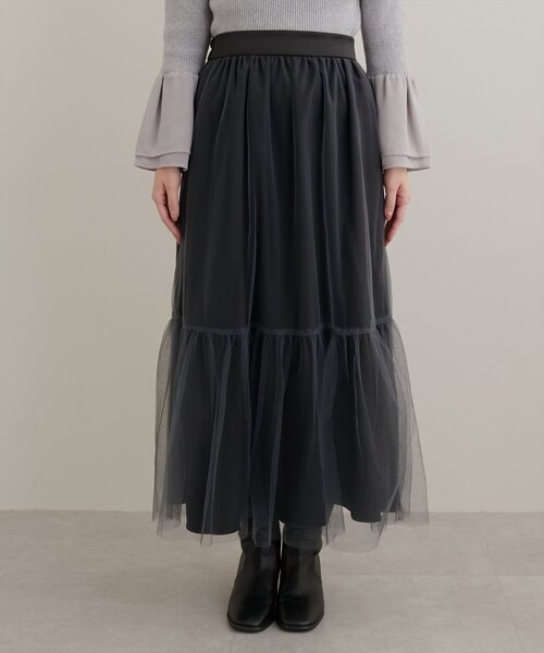 natural couture(ナチュラルクチュール)の「チュール×サテンリバーシブルスカート(スカート・レディース・モカ/オフホワイト/ブラック・FREE)」の15枚目の写真