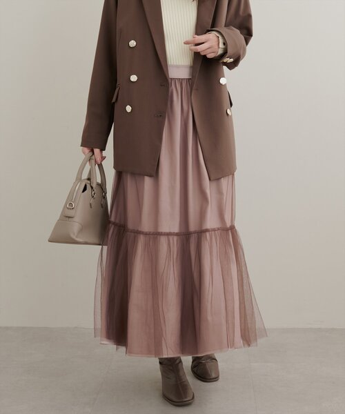 natural couture(ナチュラルクチュール)の「チュール×サテンリバーシブルスカート(スカート・レディース・モカ/オフホワイト/ブラック・FREE)」の6枚目の写真