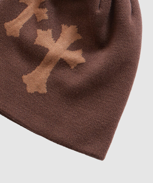 WHO'S WHO gallery（フーズフーギャラリー）の「クロスロゴシングルビーニー（ニットキャップ/ビーニー・レディース・ブラウン/ブラック・FREE）」の5枚目の写真