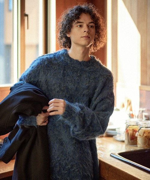 世田谷ローファー　　シャギー　チルデンニット　セーター POLO CHAMPS 別注】ミックスシャギー貴族起毛クルーネックニット