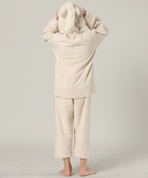 キッズ 長袖ネコミミフードモコモコジップルームウェア 上下2点セット