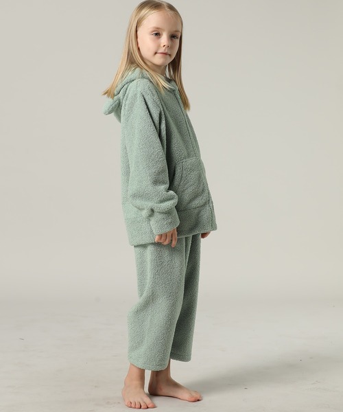 セール】キッズ 長袖ネコミミフードモコモコジップルームウェア 上下2