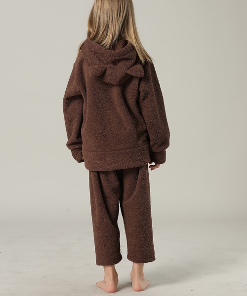 ココロ ルームウェア Mサイズ ブラウン キッズ 長袖ネコミミフードモコモコジップルームウェア 上下2点セット