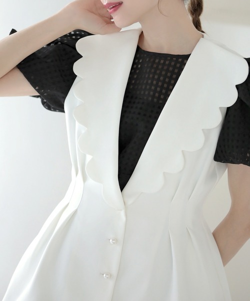 ★mika.★美品★meraki メラキパールボタンノーカラージャケット パールボタンティアードジャケット（ノーカラージャケット