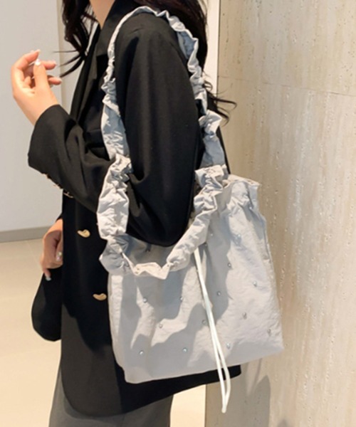 STYLEBLOCK(スタイルブロック)の「ビジュー装飾フリルショルダーバッグ(ショルダーバッグ・レディース・ブラック/グレー/イエロー/ピンク・FREE)」の15枚目の写真