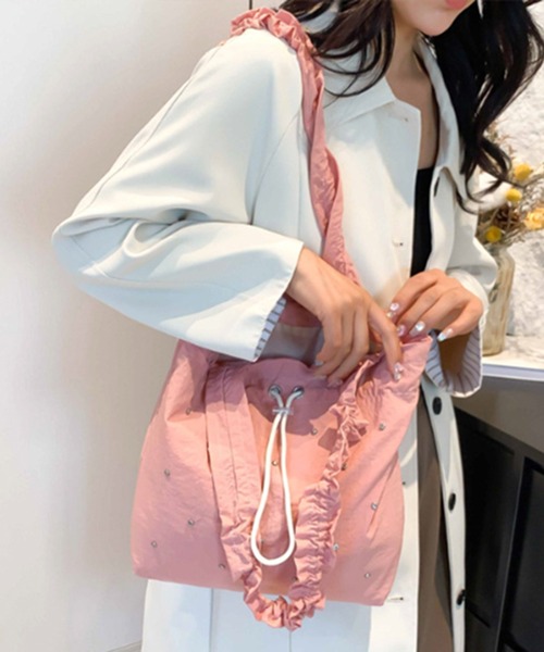 STYLEBLOCK(スタイルブロック)の「ビジュー装飾フリルショルダーバッグ(ショルダーバッグ・レディース・ブラック/グレー/イエロー/ピンク・FREE)」の18枚目の写真