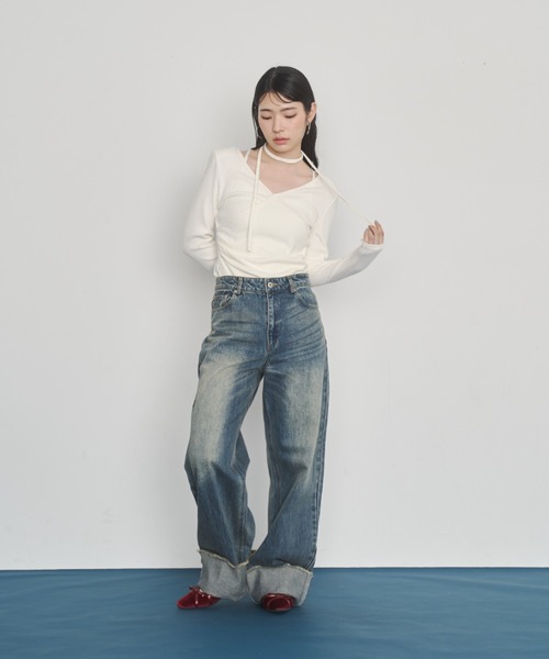 Happy John(ハッピージョン)の「design cut tops stall set/ストールデザインカットトップス(Tシャツ/カットソー・レディース・ブラック/ベージュ/ホワイト・FREE)」の8枚目の写真