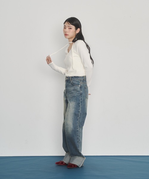 Happy John(ハッピージョン)の「design cut tops stall set/ストールデザインカットトップス(Tシャツ/カットソー・レディース・ブラック/ベージュ/ホワイト・FREE)」の9枚目の写真