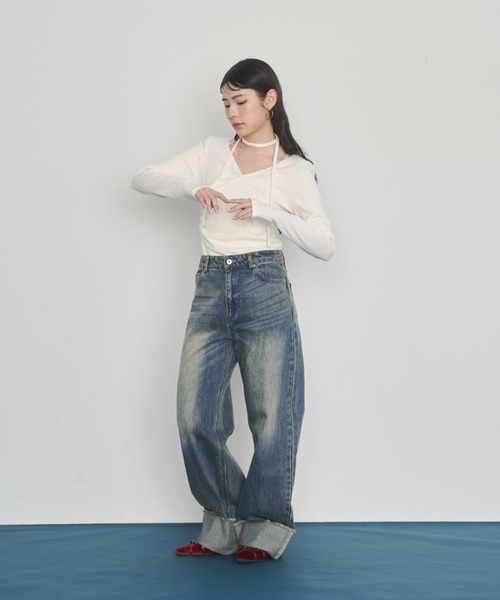 Happy John(ハッピージョン)の「design cut tops stall set/ストールデザインカットトップス(Tシャツ/カットソー・レディース・ブラック/ベージュ/ホワイト・FREE)」の10枚目の写真