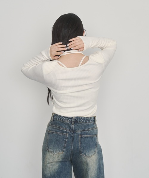 Happy John(ハッピージョン)の「design cut tops stall set/ストールデザインカットトップス(Tシャツ/カットソー・レディース・ブラック/ベージュ/ホワイト・FREE)」の5枚目の写真