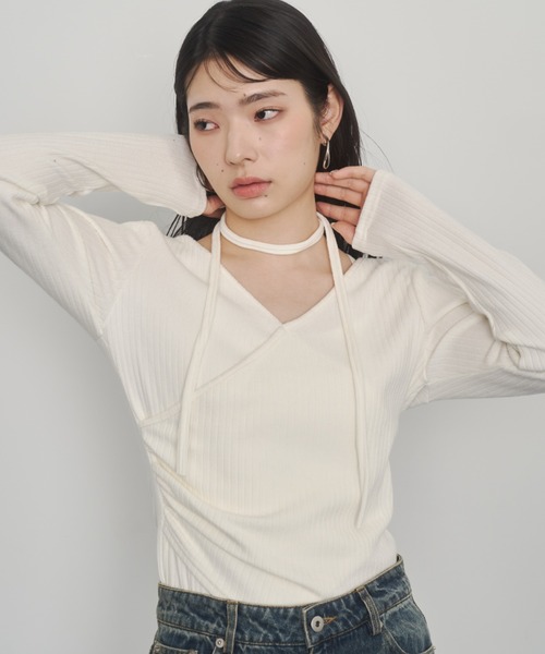 Happy John(ハッピージョン)の「design cut tops stall set/ストールデザインカットトップス(Tシャツ/カットソー・レディース・ブラック/ベージュ/ホワイト・FREE)」の6枚目の写真