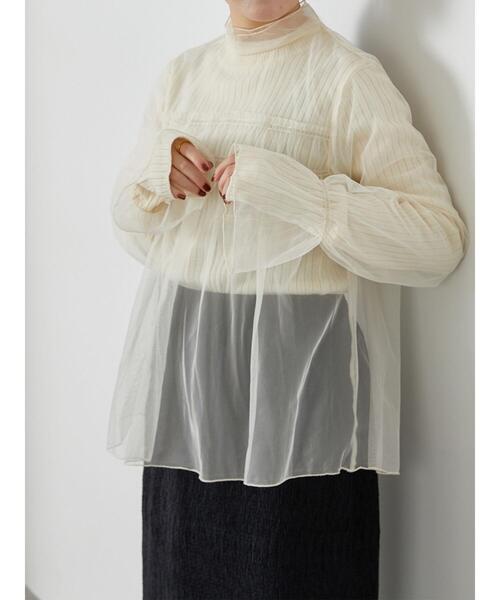 ehka sopo（エヘカソポ）の「チュールハイネックブラウス（シャツ/ブラウス・レディース・オレンジ/キナリ/グレー・F）」の2枚目の写真