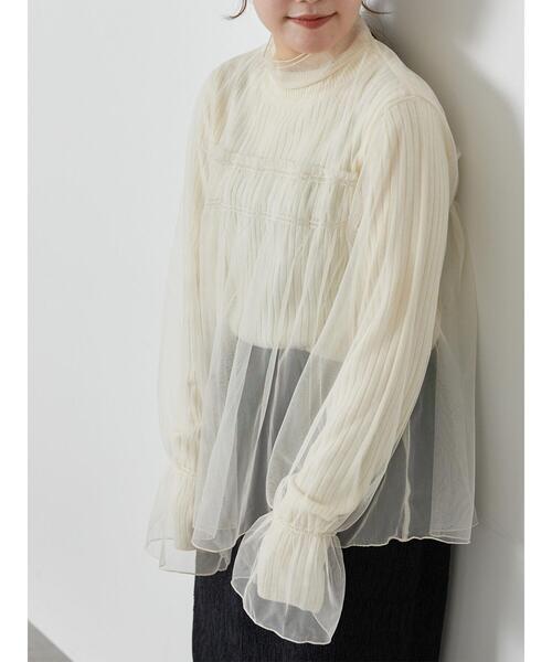 ehka sopo（エヘカソポ）の「チュールハイネックブラウス（シャツ/ブラウス・レディース・オレンジ/キナリ/グレー・F）」の5枚目の写真