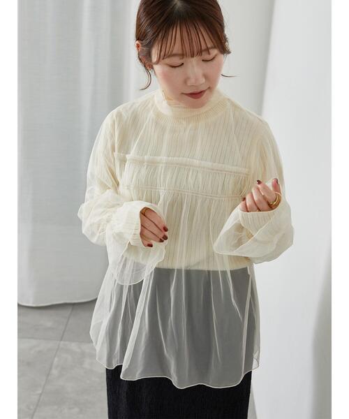 ehka sopo（エヘカソポ）の「チュールハイネックブラウス（シャツ/ブラウス・レディース・オレンジ/キナリ/グレー・F）」の7枚目の写真