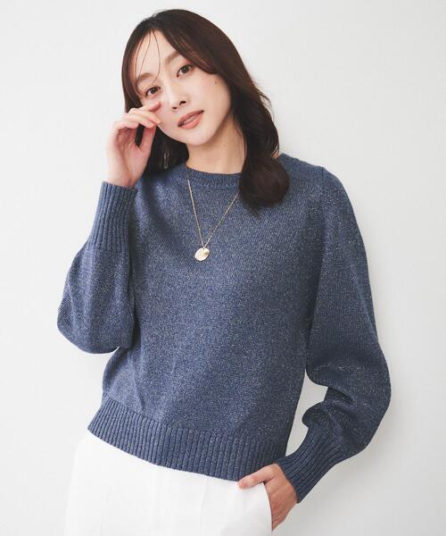 UNTITLED（アンタイトル）の「【アンサンブル可能/ラメ調】シャイニーセミラグランプルオーバーニット（ニット/セーター・レディース・ライトベージュ/ネイビー/ベージュ/イエロー・00/02/04/44/48）」の4枚目の写真