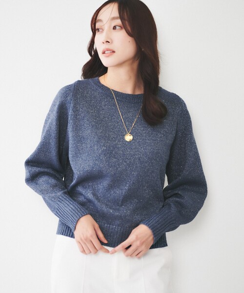 UNTITLED（アンタイトル）の「【アンサンブル可能/ラメ調】シャイニーセミラグランプルオーバーニット（ニット/セーター・レディース・ライトベージュ/ネイビー/ベージュ/イエロー・00/02/04/44/48）」の18枚目の写真