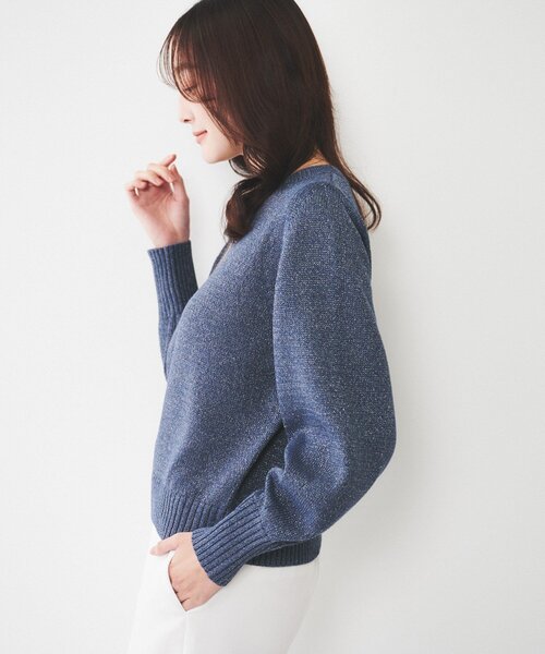 UNTITLED（アンタイトル）の「【アンサンブル可能/ラメ調】シャイニーセミラグランプルオーバーニット（ニット/セーター・レディース・ライトベージュ/ネイビー/ベージュ/イエロー・00/02/04/44/48）」の19枚目の写真