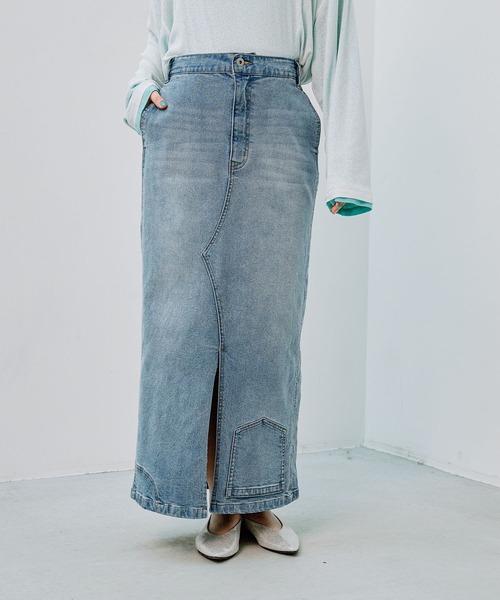 LEPSIM（レプシィム）の「リメイク風デニムマキシスカート　286820（デニムスカート・レディース・ライトブルー/ブルー・FREE）」の10枚目の写真