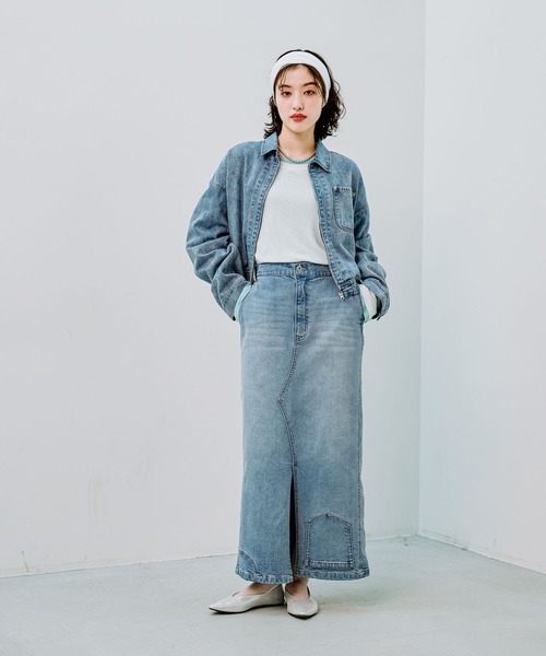 LEPSIM（レプシィム）の「リメイク風デニムマキシスカート　286820（デニムスカート・レディース・ライトブルー/ブルー・FREE）」の4枚目の写真