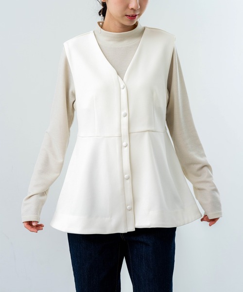 【ANNA LUNA】洗濯機で洗える！オケージョンにも◎布帛見えするカットカルゼ素材のペプラムジレ（ベスト）｜ANNA LUNA（アンナルナ）