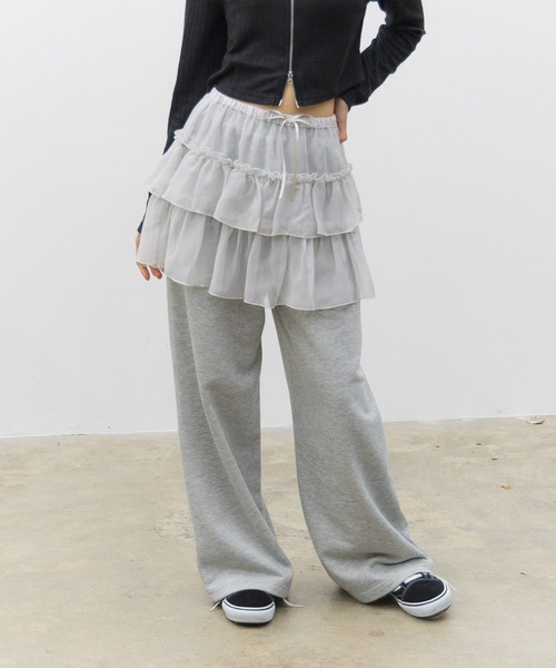 GLOBAL WORK(グローバルワーク)の「レイヤードカットパンツ/AND YUA ANY/147488(その他パンツ・キッズ・チャコール/杢グレー・SMALL/MEDIUM)」の2枚目の写真