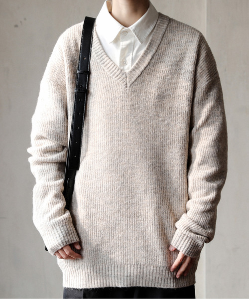 neos（ネオス）の「【neos】ルーズシルエット 片畦編み Vネック ニット プルオーバー（ニット/セーター・メンズ・ブラック/ベージュ/ダークブルー/ホワイト/ブラウン・MEDIUM/LARGE/X-LARGE）」の4枚目の写真
