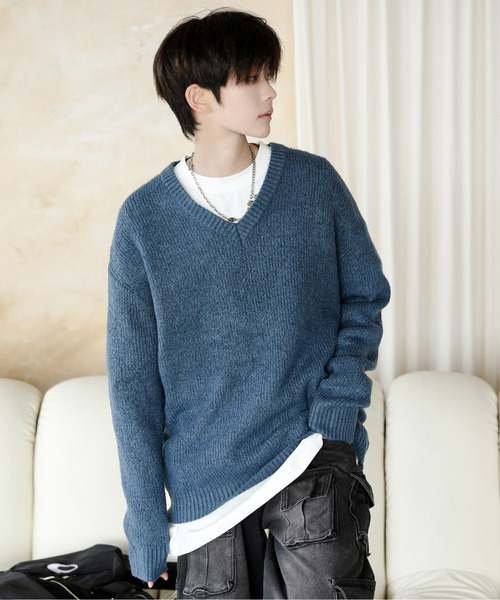 neos（ネオス）の「【neos】ルーズシルエット 片畦編み Vネック ニット プルオーバー（ニット/セーター・メンズ・ブラック/ベージュ/ダークブルー/ホワイト/ブラウン・MEDIUM/LARGE/X-LARGE）」の5枚目の写真